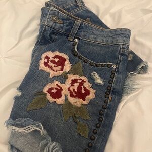 Free People Embroidered Jean mini skirt
